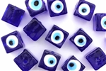 Bead, Evil Eye, Lampworked Glass, 12MM, Cube, Cobalt Blue