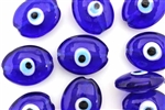 Bead, Evil Eye, Lampworked Glass, 23MM, Puffed Oval, Cobalt Blue