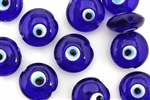 Bead, Evil Eye, Lampworked Glass, 18MM, Lentil, Cobalt Blue