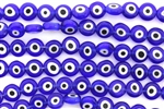 Bead, Evil Eye, Lampworked Glass, 8MM, Coin, Cobalt Blue