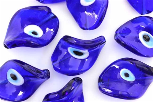 Bead, Evil Eye, Lampworked Glass, 29MM, Oval, Twist, Cobalt Blue