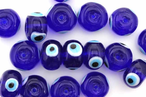 Bead, Evil Eye, Lampworked Glass, 14MM, Rondelle, Cobalt Blue