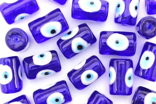 Bead, Evil Eye Bead, Glass, 18MM, Tube, Cobalt Blue