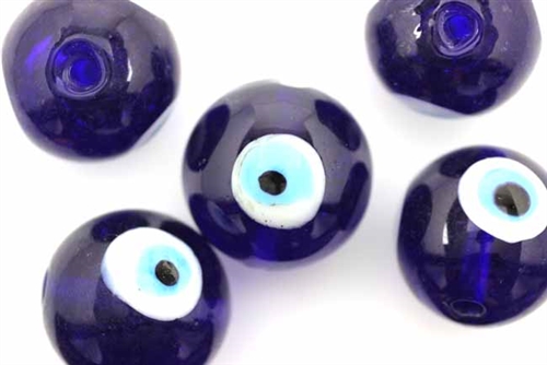 Bead, Evil Eye, Lampworked Glass, 25MM, Round, Cobalt Blue