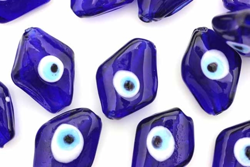 Bead, Evil Eye, Lampworked Glass, 27MM, Rhombus, Cobalt Blue