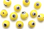 Bead, Evil Eye, Glass, Round, 10MM, Yellow