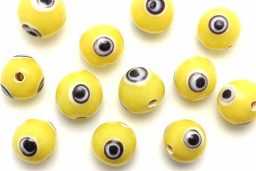 Bead, Evil Eye, Glass, Round, 10MM, Yellow