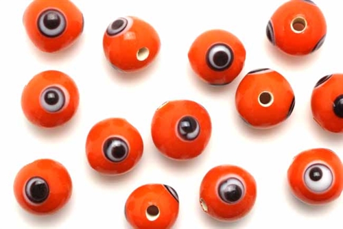 Bead, Evil Eye, Glass, Round, 10MM, Orange