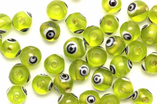 Bead, Evil Eye, Glass, Round, 8MM, Light Green