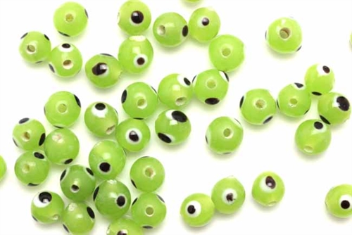 Bead, Evil Eye, Glass, Round, 6MM, Light Green