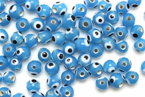 Bead, Evil Eye, Glass, Round, 6MM, Light Blue