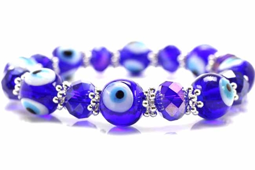 Evil Eye Bead, Stretch Bracelet, 8 Inch, Cobalt Blue