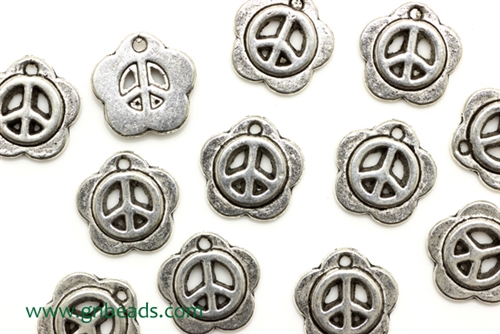 "Pewter" Charm / 12MM Peace Sign,Antique Silver