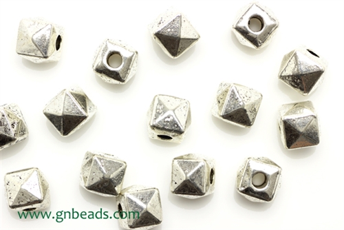 "Pewter" Bead, 7MM Faceted Cube,Antique Silver