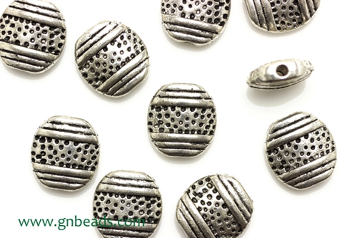 "Pewter" Beads  / 12MM Flat Oval,Antique Silver