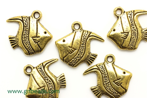 "Pewter" Charm / 18MM Fish,Antique Gold