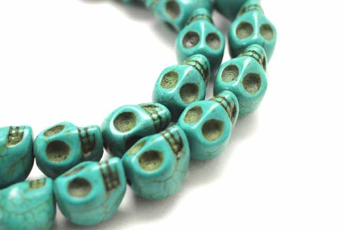 Gemstone Bead, "Turquoise" Magnesite, Skull, Green, 15MM