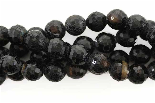 Gemstone Bead, Fire Agate, Black, Faceted, Round, 10MM