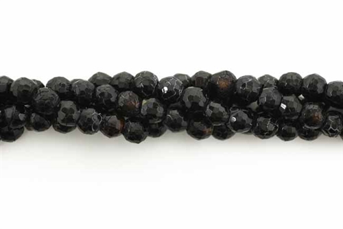 Gemstone Bead, Fire Agate, Black, Faceted, Round, 6MM