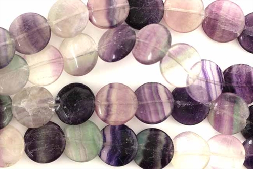 Gemstone Bead, Fluorite, Flat, Round, 12MM