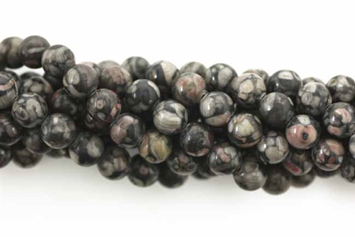 Gemstone Bead, Black Leopard Skin Jasper, Round, 6MM