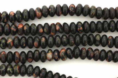Gemstone Bead, Black Serpentine, Rondelle, 8MM