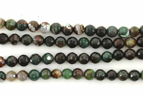 Gemstone Bead, Fire Agate, Forest Green, Faceted, Round, 6MM