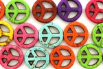 Gemstone Bead, "Turquoise", Magnesite, Peace Sign, Mixed Color, 15MM