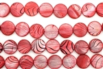 Mother Of Pearl / Red 15MM Flat Round