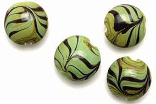 Lampwork Glass Bead / 16MM Lentil,Green