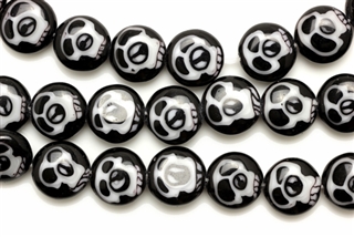 Lampwork Glass Bead / 10MM Flat Round Skull,Black