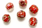 Lampwork Glass Bead / 12MM Round,Crystal,Red,Pink Flower