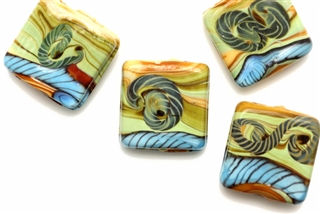 Lampwork Glass Bead / 16MM Flat Square,Multi