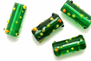 Lampwork Glass Bead / 21MM Tube,Green Bumpy