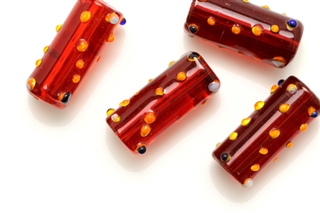 Lampwork Glass Bead / 21MM Tube,Red Bumpy