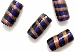 Lampwork Glass Bead / 19MM Tube,Cobalt Blue,Copper