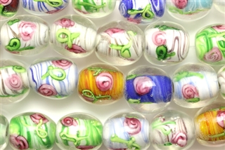 Lampwork Glass Bead / 12MM Barrel,Crystal,Multi