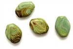 Lampwork Glass Bead / 16MM Flat Oval,Green,Black