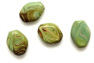 Lampwork Glass Bead / 16MM Flat Oval,Green,Black