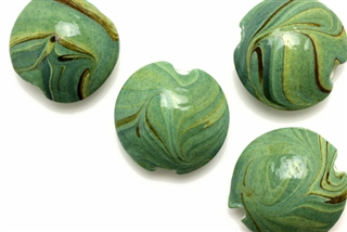 Lampwork Glass Bead / 19MM Lentil,Green