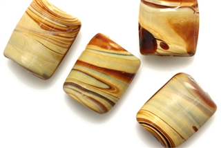 Lampwork Glass Bead / 18MM Curved Rectangle,Caramel Swirl