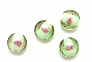 Lampwork Glass Bead / 12MM Lentil,Green,Red