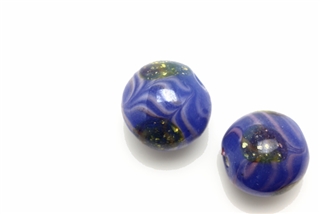 Lampwork Glass Bead / 15MM Round Blue,Gold Fleck