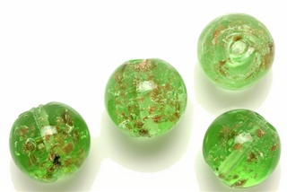 Lampwork Glass Bead / 16MM Round,Crystal,Green,Copper Fleck
