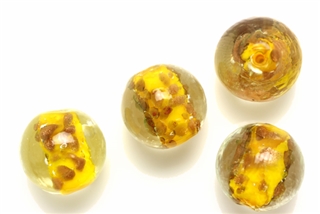 Lampwork Glass Bead / 16MM Round,Crystal,Yellow,Copper Fleck