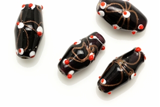 Lampwork Glass Bead / 20MM Black, Oval Tube