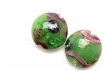 Lampwork Glass Bead / 20MM Lentil Green Gold Foil