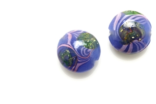 Lampwork Glass Bead / 16MM Lentil,Blue Gold Fleck