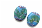 Lampwork Glass Bead / 20MM Flat Oval Blue,Gold Fleck