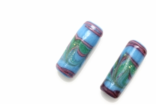 Lampwork Glass Bead / 23MM Tube Blue,Gold Fleck